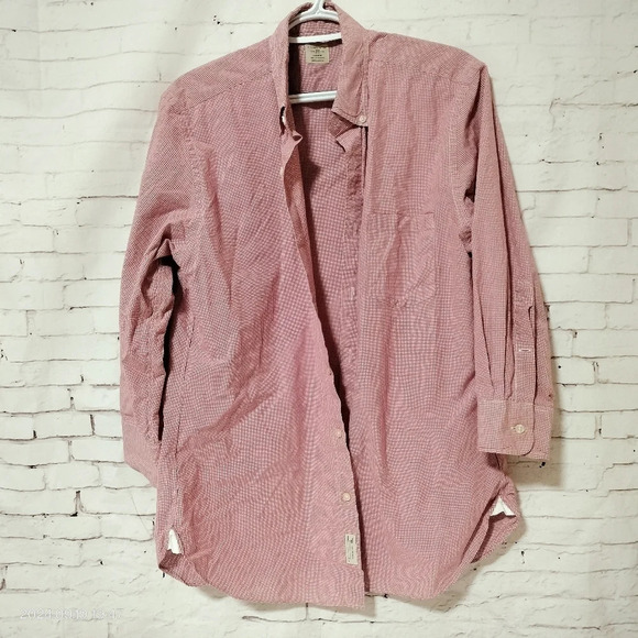 J. Crew Sz 15-15 1/2 Shirt Red White Gingham 2-ply Cotton Button Down Pocket - Picture 1 of 11